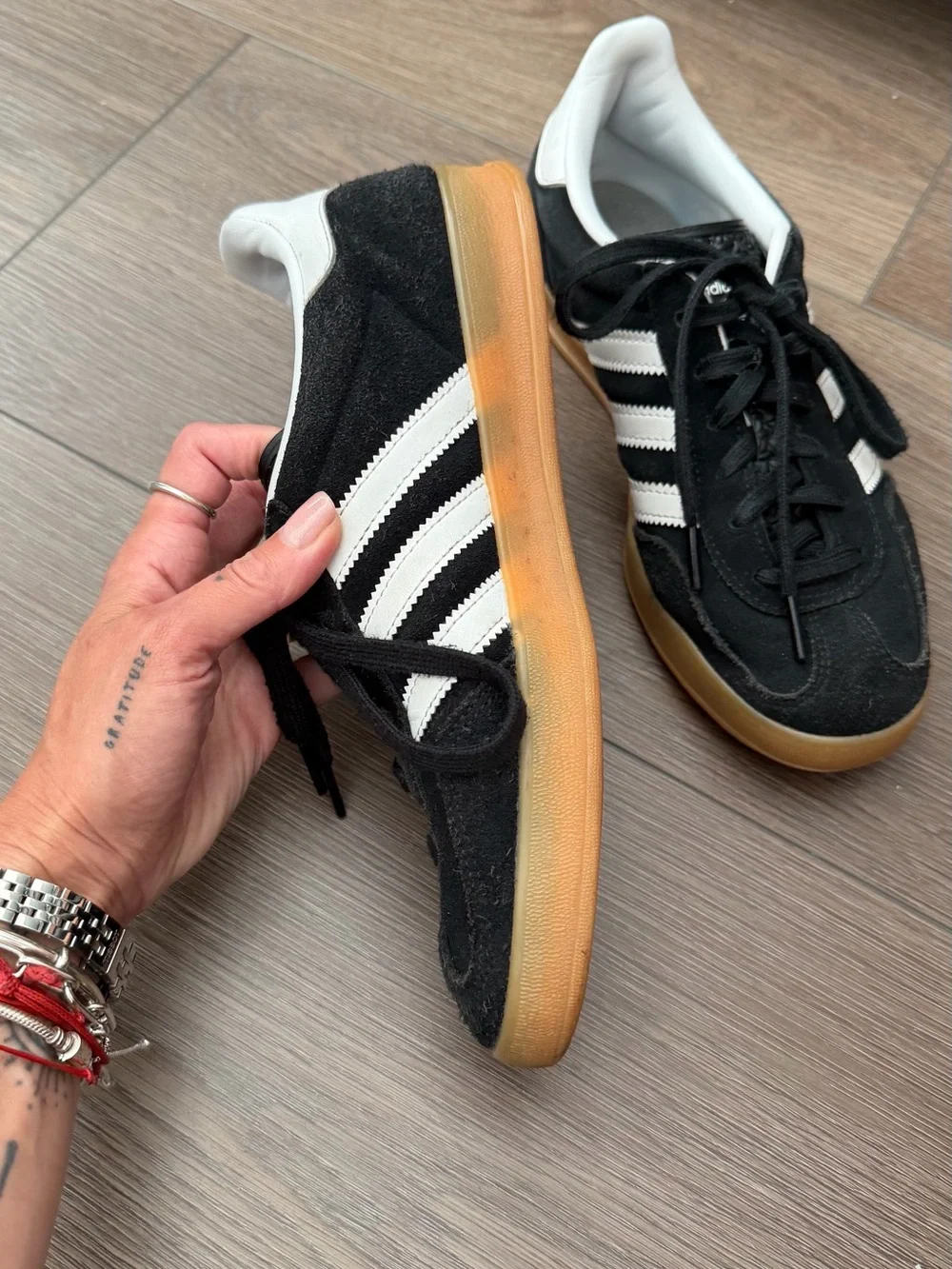 adidas Gazelle Indoor Shoes in Black, White and Gum - Picture 2 of 4